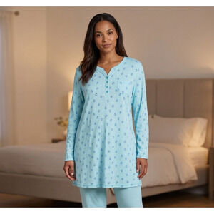 Croft & Barrow L Intimates Women’s Blue Nautical Long Sleeve Top Maritime